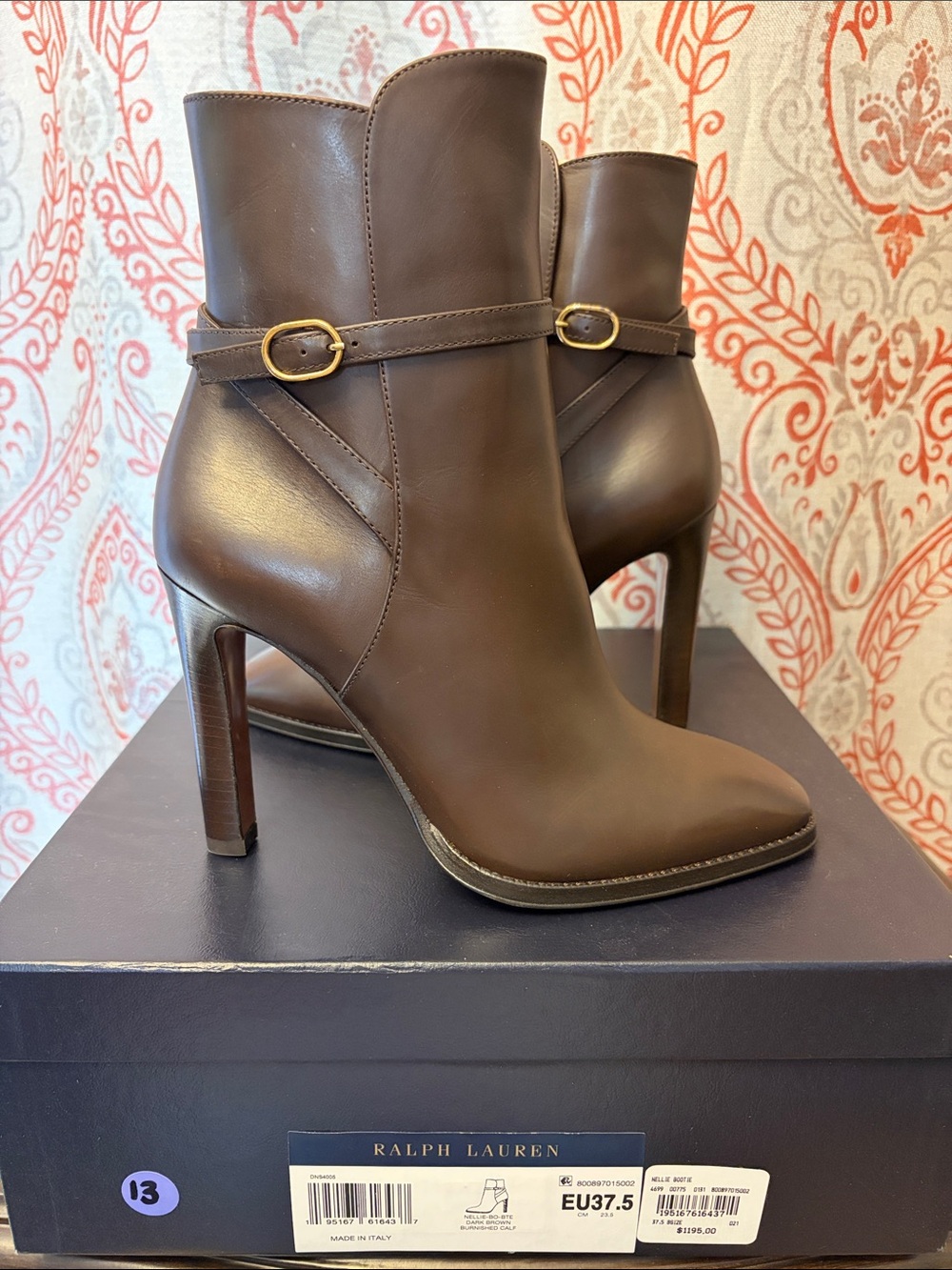 Ralph Lauren Purple Label Nellie Dark Brown Leather High Heel Ankle Boots NIB